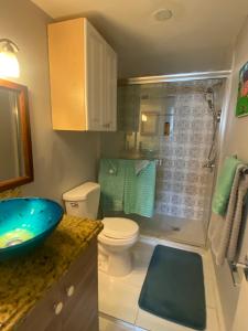 y baño con lavabo, aseo y ducha. en Private Retreat, en Lake Worth