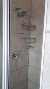 a shower with a glass door with a shower at Gorgeous Self Catering Cottage off Umhlanga Rocks in Durban