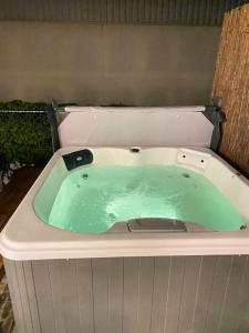 una vasca da bagno con acqua verde di Luxury holiday house with jacuzzi and sauna a Ostenda