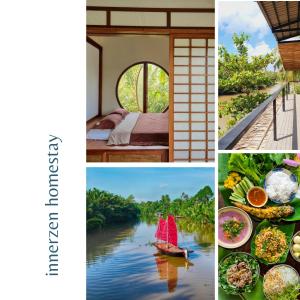 a collage of photos with a view of a river at InnerZen Riverside homestay Ben Tre - Japanese style in Ấp Phú Hòa (3)