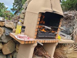 a pizza oven sitting next to a stone wall at Casa Regina in Icod de los Vinos