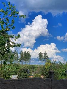 un cielo azul con nubes blancas en un patio en hospedaje don mario en San Ignacio