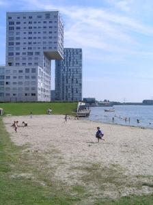a group of people on a beach near the water at Almere Centre half an hour train to Amsterdam in Almere