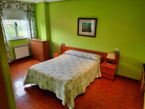 a bedroom with a bed in a green wall at Hotel Pedramea in A Coruña