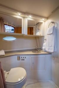 a small bathroom with a toilet and a sink at Sea Pearl Boston Yacht in Boston +32 photos