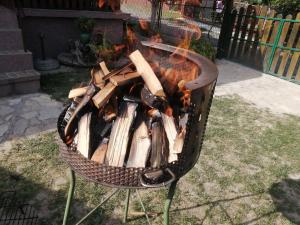 a fire in a grill in a yard at Mala Kelja Lux in Rudnik