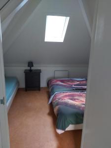 a attic bedroom with two beds and a window at ons Bosnest in Dalfsen