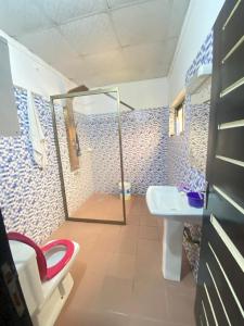 y baño con ducha, aseo y lavamanos. en Villadeluxe3, en Abomey-Calavi