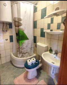a small bathroom with a toilet and a sink at Sofia studio apartment Sucuraj in Sućuraj