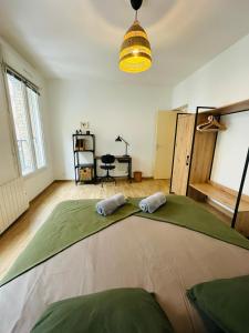 a room with a large green rug on the floor at Appartement F3 - Palais de Justice in Le Havre