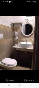 La salle de bains est pourvue d'un lavabo, de toilettes et d'un miroir. dans l'établissement Giardini di Marzo, à Felline