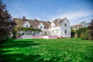 a large white house with a large yard at Villa Camélias, appartements de Charme in Mittelwihr