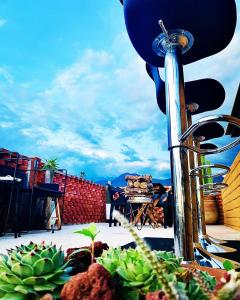 vistas a un patio con mesa y algunas plantas en Casa Onésima. Departamento privado con Terraza., en Oaxaca City