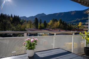 balcón con vistas a las montañas en Suite Room in shared apartment with Mt Rigi View, en Goldau