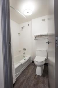a white bathroom with a toilet and a bath tub at Holiday Inn Grand Rapids Downtown, an IHG Hotel in Grand Rapids