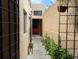 an alley with a door and a chair in a building at Casa 642B en el Centro de Mérida in Mérida