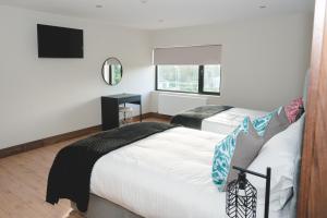 a bedroom with two beds and a flat screen tv at The Village Inn in Killarney