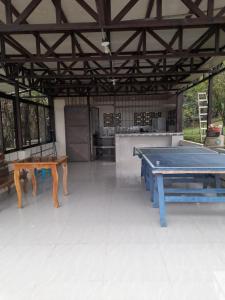 a ping pong room with two ping pong tables at Casa Lapas. in Aguas Zarcas