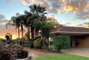 a house with palm trees in front of it at Orana Motor Inn in Mildura