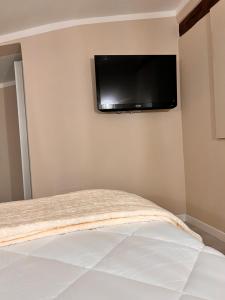 - une chambre avec un lit et une télévision murale dans l'établissement Appartamento LA TORRETTA, à Ponsacco