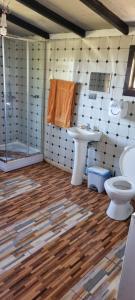 ein Bad mit einem WC und einem Waschbecken in der Unterkunft Cabañas Rogelio in Liquiñe