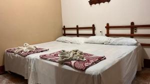 的住宿－Hotel Esperanza，一间卧室配有两张带白色床单的床