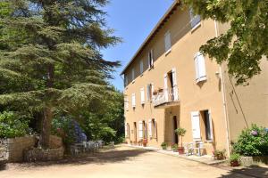 a building with a tree next to a street at Beau Séjour in Bocognano