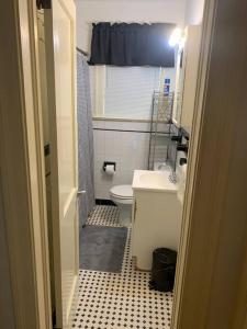 ein kleines Bad mit WC und Waschbecken in der Unterkunft Cozy Brick House Mins to Hospital in Goldsboro
