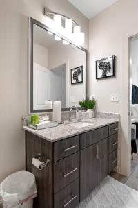 a bathroom with a sink and a mirror at BRAND NEW Luxurious, Spacious, Gated 2bd Apt in Houston