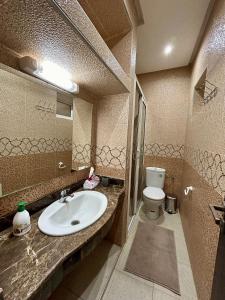 La salle de bains est pourvue d'un lavabo et de toilettes. dans l'établissement Appartement de luxe Marrakech Menara, à Marrakech
