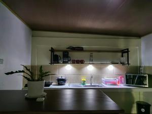 eine Küche mit einer Spüle und einer Arbeitsplatte in der Unterkunft APARTAMENTO VACACIONAL VICTORIA in San José