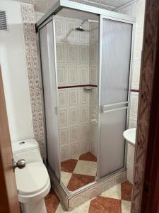 a bathroom with a shower with a toilet and a sink at Apartamento Ciudad Salitre Bogota - Amoblado in Bogotá