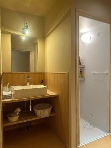 un bagno con lavandino e specchio di Ogawayado Korin - Vacation STAY 95236v a Namegawa