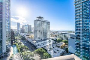 an aerial view of a city with tall buildings at Brand New! Luxurious Sky Ala Moana 2 Bed 2 Bath in Honolulu