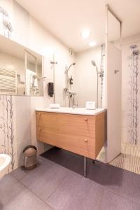 a bathroom with a sink and a shower at Appartement avec jardin, idéal pour animaux - Floréal in Clermont-Ferrand