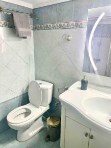 a bathroom with a white toilet and a sink at Marina Apartmets in Thessaloniki
