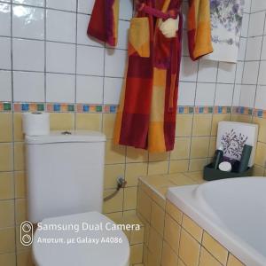 łazienka z toaletą i umywalką w obiekcie villa olga-corfu w mieście Kynopiástai