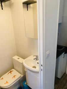 a bathroom with a toilet and a sink at Studio quartier chic centre Paris tout équipé in Paris