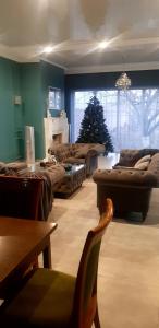 a living room with couches and a christmas tree at Near Yerevan Serlinhouse in Oshakan