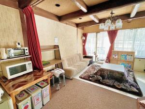 un soggiorno con divano e TV di ペンションcollege白馬 a Hakuba