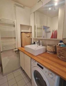 a bathroom with a sink and a washing machine at Appartement plein centre-ville in Nîmes