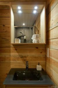 un bagno con lavandino e specchio di Gîte bien être et écologique Le Jardin intérieur a Saint-Congard Altre 28 foto