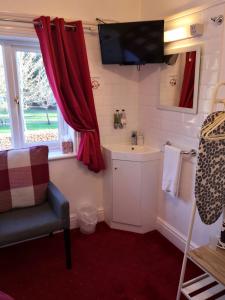 ein Bad mit einem Waschbecken und einem TV an der Wand in der Unterkunft Ashgrove House in Stratford-upon-Avon