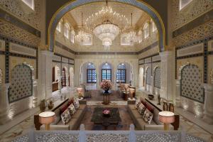 a rendering of a hotel lobby with a chandelier at Hyatt Regency Jaipur Mansarovar in Jaipur