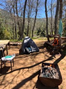 a campsite with a tent and a fire in a field at Camping don Zacarías in El Bolsico