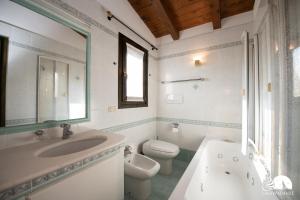 a white bathroom with a sink and a toilet at Villa Cycas in Polpenazze del Garda