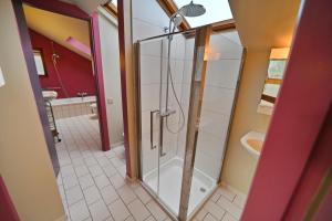 a bathroom with a shower and a tub at Symon Lodge in La Roche-en-Ardenne +10 photos