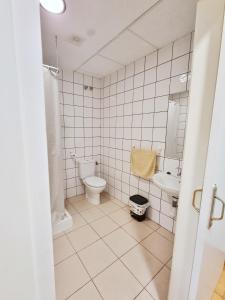 a bathroom with a toilet and a sink at Albergue la Fontanina in Mata de Alcántara