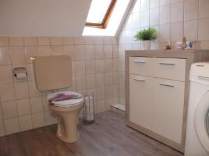 a bathroom with a toilet and a sink at Ferienwohnung ERNA HORS110 in Wangerland