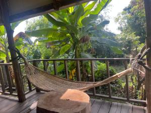a hammock on a porch with a tree at Mr. Loy Guesthouse in Don Det